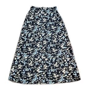 Bice Classy Long Dressy A-Line Stretchy Waist Skirt ~ Sz 8 ~ Black ~ Floral